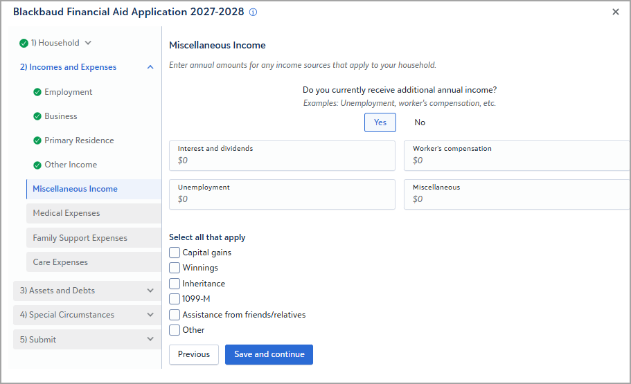 Screenshot of section G. Other Annual Income